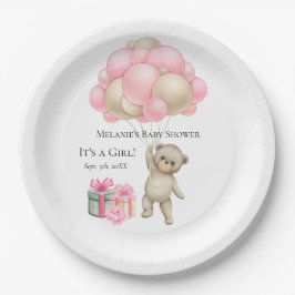 Plato De Papel Chica Bear Globos Rosa | Placas de papel