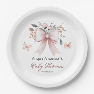Plato De Papel Chica Boho Floral Pink Bow Baby Shower