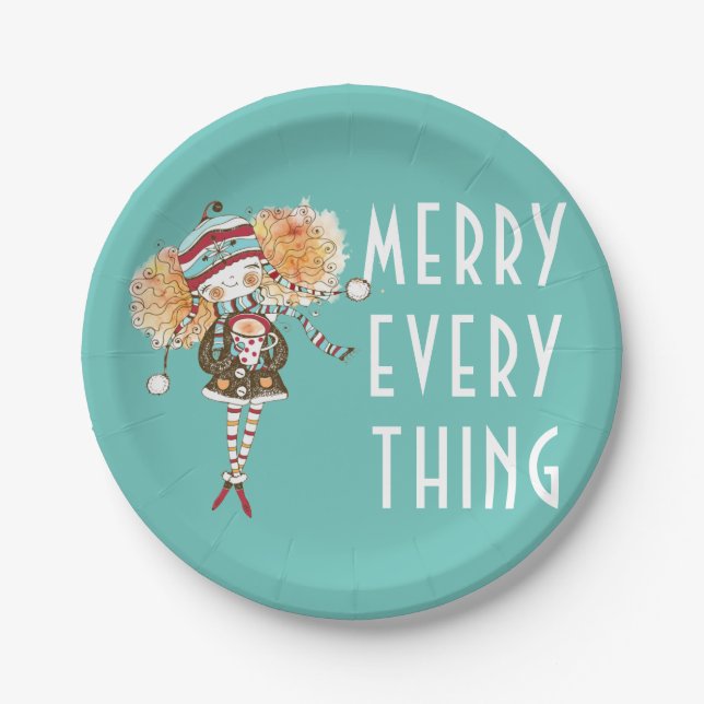 Plato De Papel Chica caprichoso Merry Everything Navidades (Anverso)