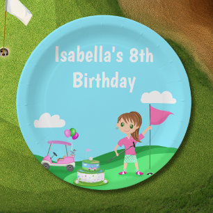 Plato De Papel Chica Chibi de Cumpleaños Fiesta de Golf Par-Tee