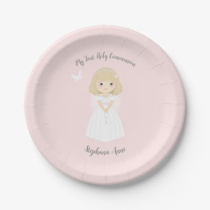Plato De Papel Chica Communion Dove Blonde