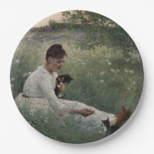 Chica con gatos en un paisaje veraniego (gatitos)