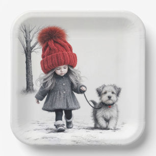 Plato De Papel Chica Con Gorra De Cuñado 3D Con Perro