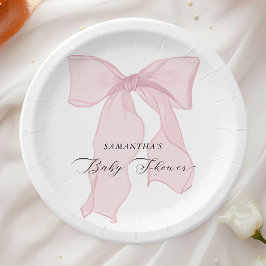 Plato De Papel Chica con Lazo Rosa Baby Shower
