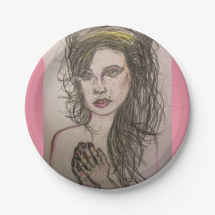 Plato De Papel chica con pelo de colmena rezando