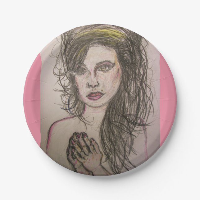 Plato De Papel chica con pelo de colmena rezando (Anverso)