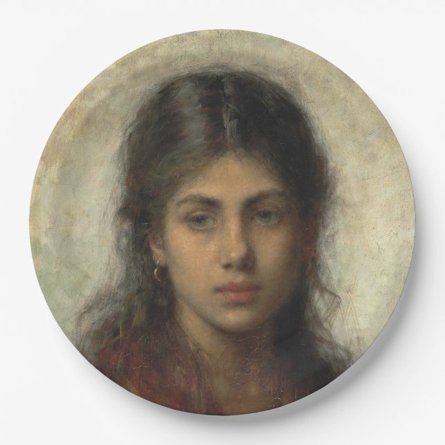 Plato De Papel Chica con un Shawl Rojo (por Alexei Harlamoff) (Anverso)