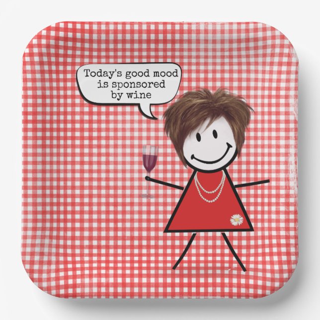 Plato De Papel Chica Con Vidrio De Vino En Gingham (Anverso)