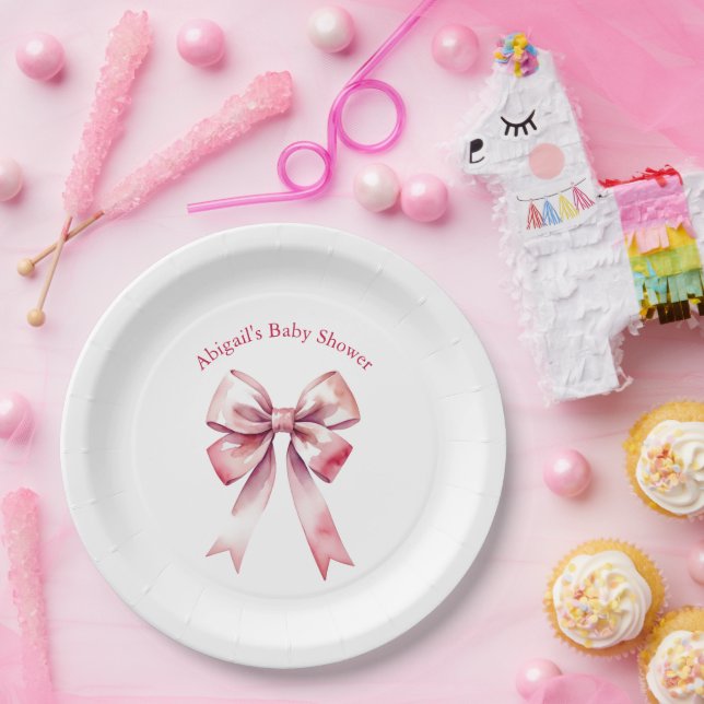 Plato De Papel Chica Coqueta de Lazo Rosa Baby Shower (Fiesta)