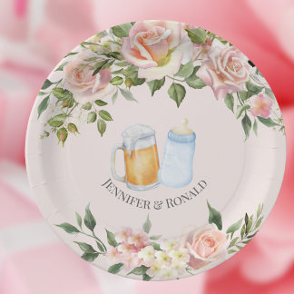 Plato De Papel Chica Couples Co Ed Pink Floral Baby Shower