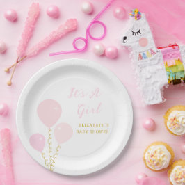 Plato De Papel Chica Cumpleaños Globos Rosados