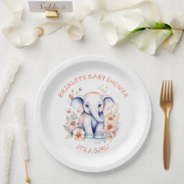 Plato De Papel Chica Cute Baby Elephant