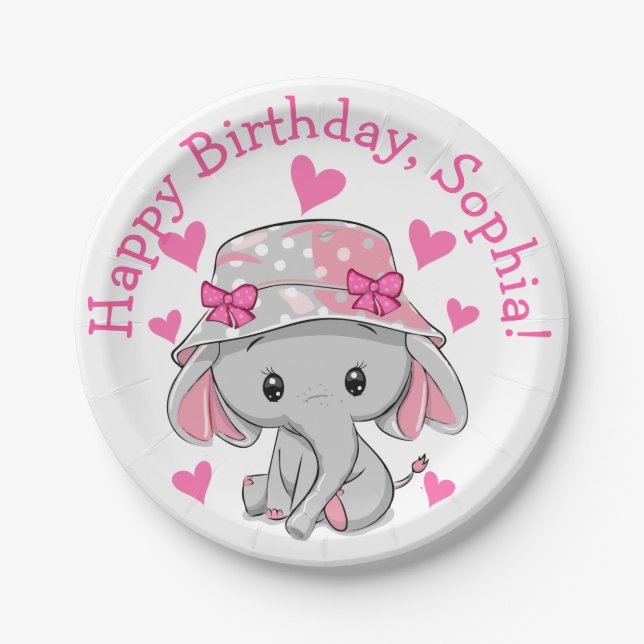 Plato De Papel Chica Cute Baby Elephant (Anverso)