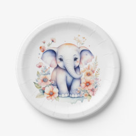 Plato De Papel Chica Cute Baby Elephant
