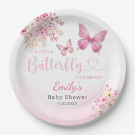 Plato De Papel Chica Cute Boho Pink Floral Butterfly Baby Shower