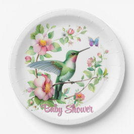 Plato De Papel Chica Cute Hummingbird y Butterfly Baby Shower
