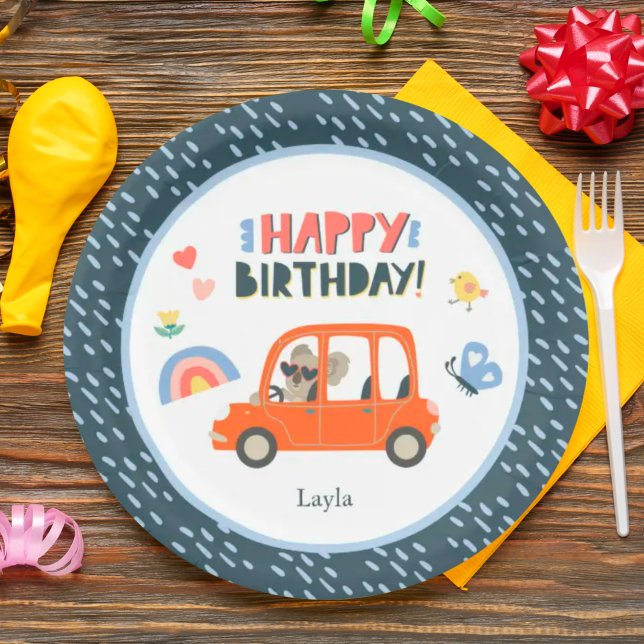 Plato De Papel Chica Cute Koala Nombre Fiesta Feliz Cumpleaños (Subido por el creador)