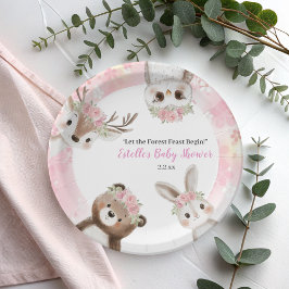 Plato De Papel Chica Cute Pink Floral Woodland Baby Shower