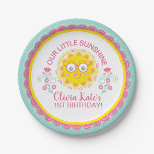Plato De Papel Chica Cute Sunshine Primer Día de fiesta