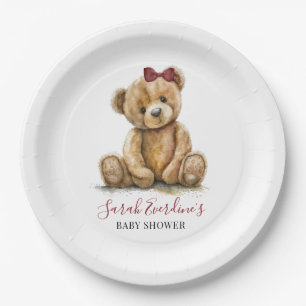 Plato De Papel Chica de acuarela Teddy Bear Baby Shower