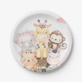 Plato De Papel Chica de Animales de Safari de Cute Woodland