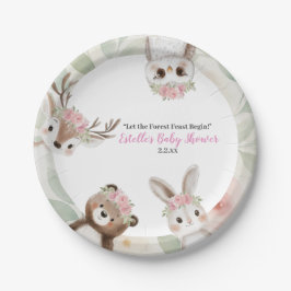 Plato De Papel Chica de Animales de Woodland Rosa Cute