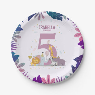 Plato De Papel Chica de animales salvajes del Safari de la Selva 
