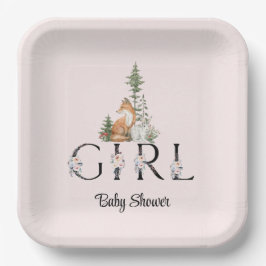 Plato De Papel Chica de animales Woodland Baby Shower