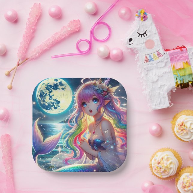 Plato De Papel Chica de Anime Cantando Pixie de Luz de Luna Siren (Fiesta)