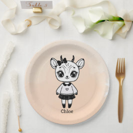 Plato De Papel Chica de Antelope Adorable - Diseño de Doodle Cuto