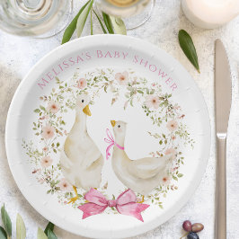 Plato De Papel Chica de Baby Shower con acuarela de color de gans