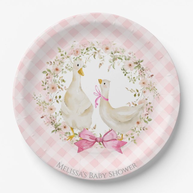 Plato De Papel Chica de Baby Shower de Cute Mom & Little Goose Gi (Anverso)