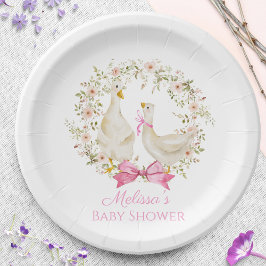 Plato De Papel Chica de Baby Shower de flores de pato de ganso su