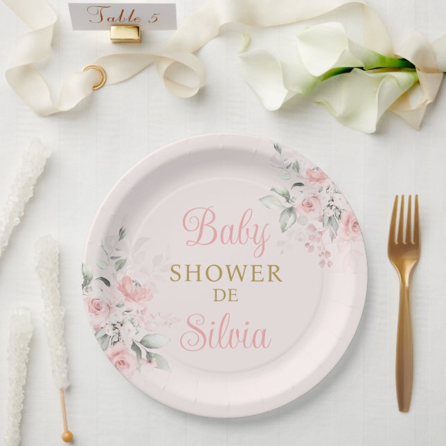 Plato De Papel Chica de Baby Shower Floral Rosa (Boda)