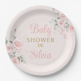 Plato De Papel Chica de Baby Shower Floral Rosa
