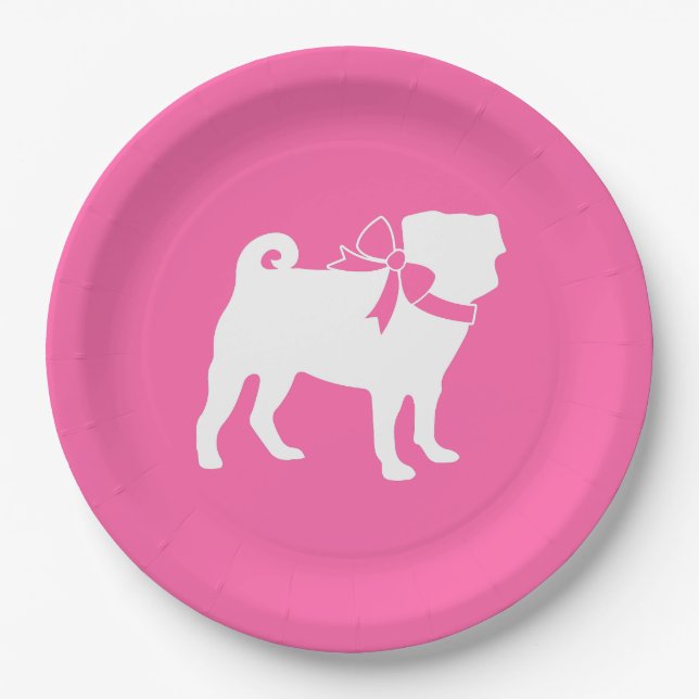 Plato De Papel Chica de Baby Shower pug Dog Pink with Bow (Anverso)