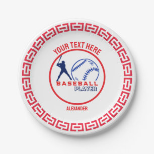 Plato De Papel Chica de Béisbol Azul Rojo