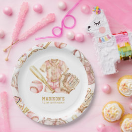 Plato De Papel Chica de béisbol Birthday Personalizado