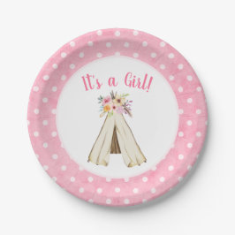 Plato De Papel Chica de Boho Floral Tribal Teepee Baby Shower