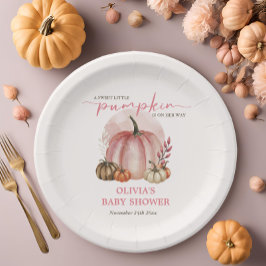 Plato De Papel Chica de calabaza rosa suave Baby Shower