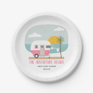 Plato De Papel Chica de Camper de Playa Rosa Baby Shower