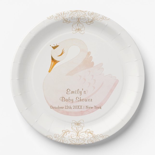 Plato De Papel Chica de cisnes de princesa de época Baby Shower