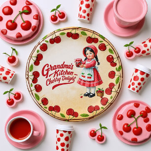 Plato De Papel Chica de Cocina Vintage Cereza - Delicia de la Abu