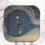 Plato De Papel Chica de color de agua estelar celeste de cumpleañ<br><div class="desc">Cumpleaños Celestial Stars Watercolor Chica Modern Kids Paper Fiesta Plates,   de Papel para Niños,  presenta una hermosa acuarela de una niña mirando las estrellas. Perfecto para fiestas para chicas,  chicas celebraciones de fiesta de primer cumpleaños y duchas para bebés. Diseñado por Evco Studio. Para coordinar elementos,  vea www.zazzle.com/store/evcostudio</div>