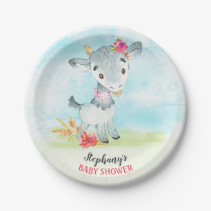 Plato De Papel Chica de color de agua Granja Baby Shower de cabra