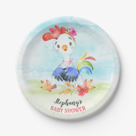 Plato De Papel Chica de color de agua Rooster Baby Shower Farm
