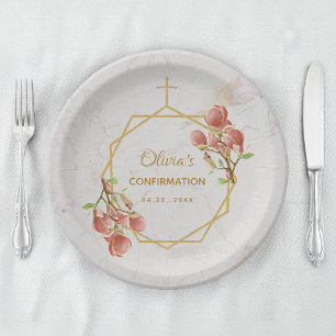 Plato De Papel Chica de confirmación Mármol Rosa Magnolia Geométr