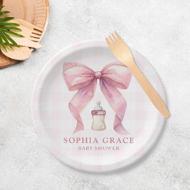 Plato De Papel Chica de Coquette de Moda de Bow Rosado Baby Showe
