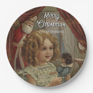 Plato De Papel Chica de cosecha festiva Santa Doll Plate