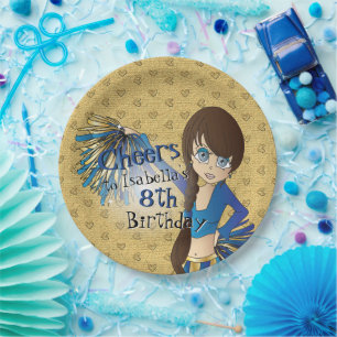 Plato De Papel Chica de cumpleaños animador - Azul